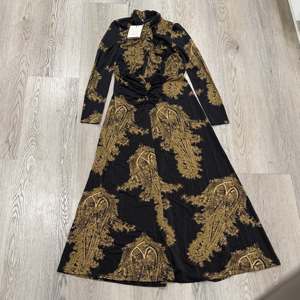 AllSaints Black Maxi Dress with Gold Paisley Print - Picture 4 of 6
